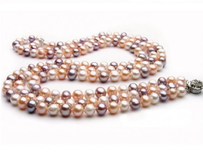 Triple Strand 6-7 mm Multicolor Pearl Necklace [KG64535W] - $299.99 ...