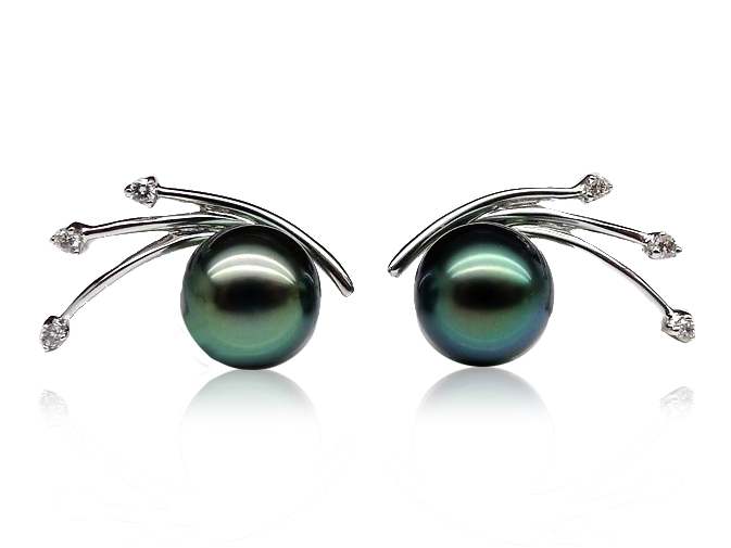 Tahitian Pearl and Diamond Earrings