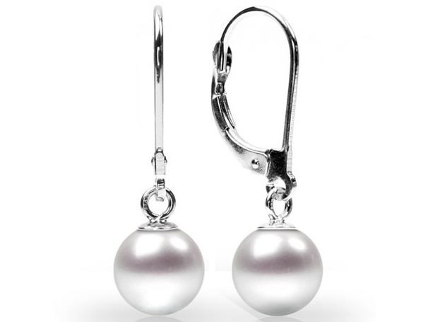 7-7.5 mm White Felix Akoya Pearl Dangle Earrings