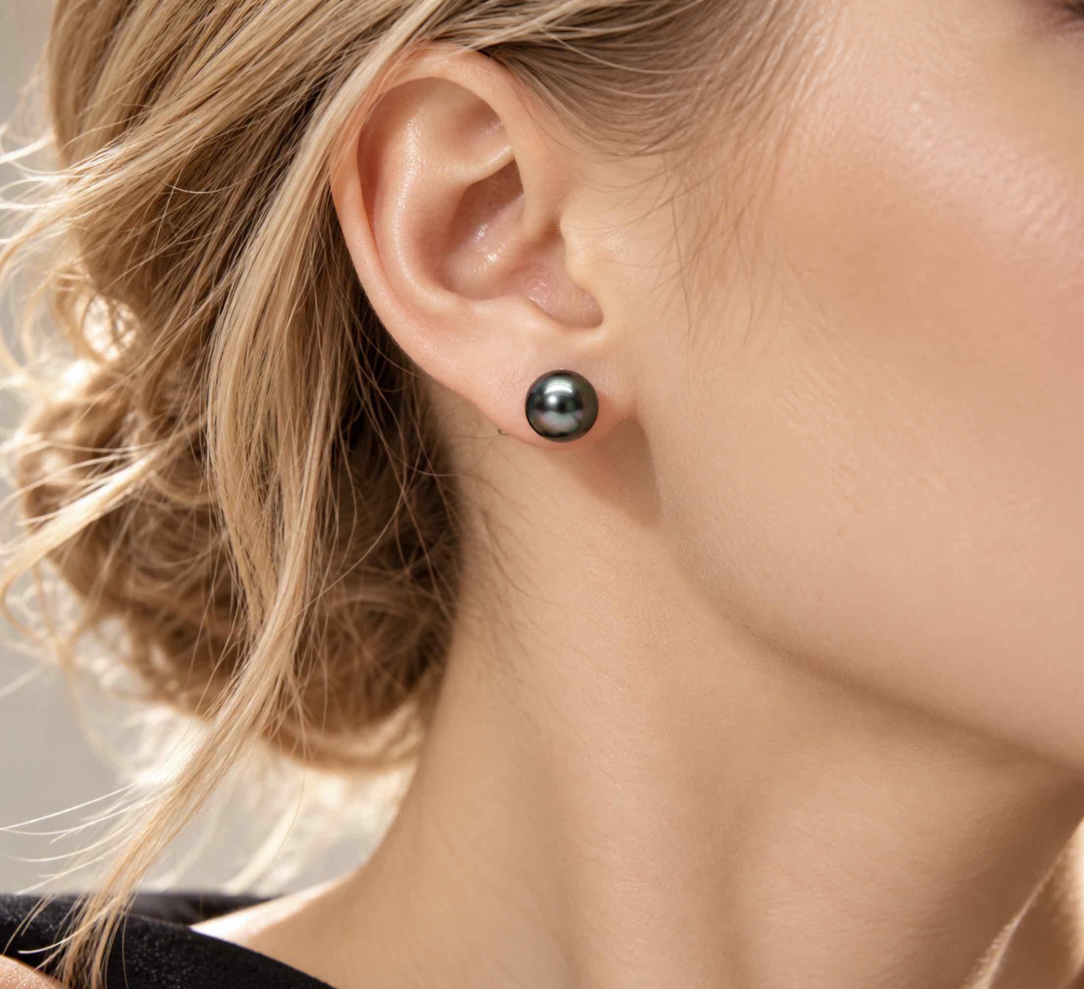 9-10 mm Tahitian Pearl Stud Earrings AAA